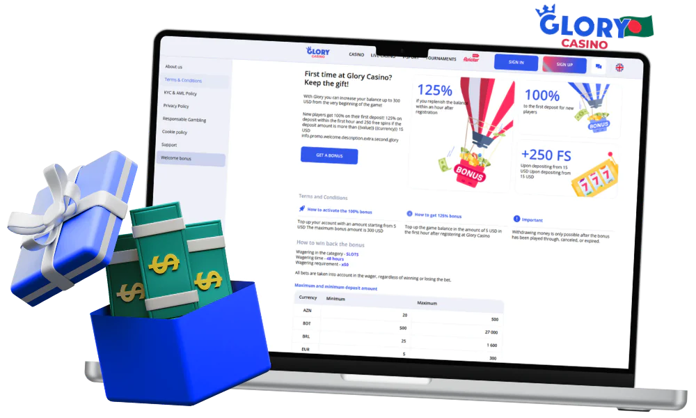 Special welcome bonus from Glory Casino